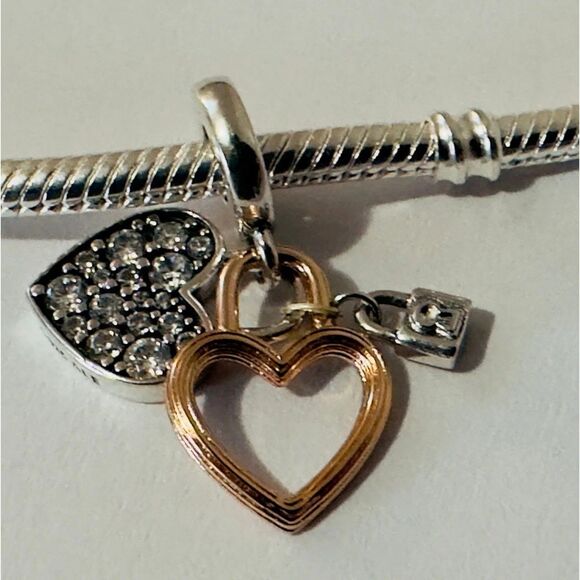 NEW Authentic Pandora 2tone Padlock Heart Charm / Pandora Bracelet - Picture 5 of 7